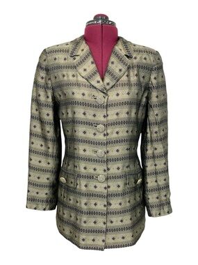 Vintage Rickie Freeman Jacket Gold Metallic Patterned Tailored Blazer 8P